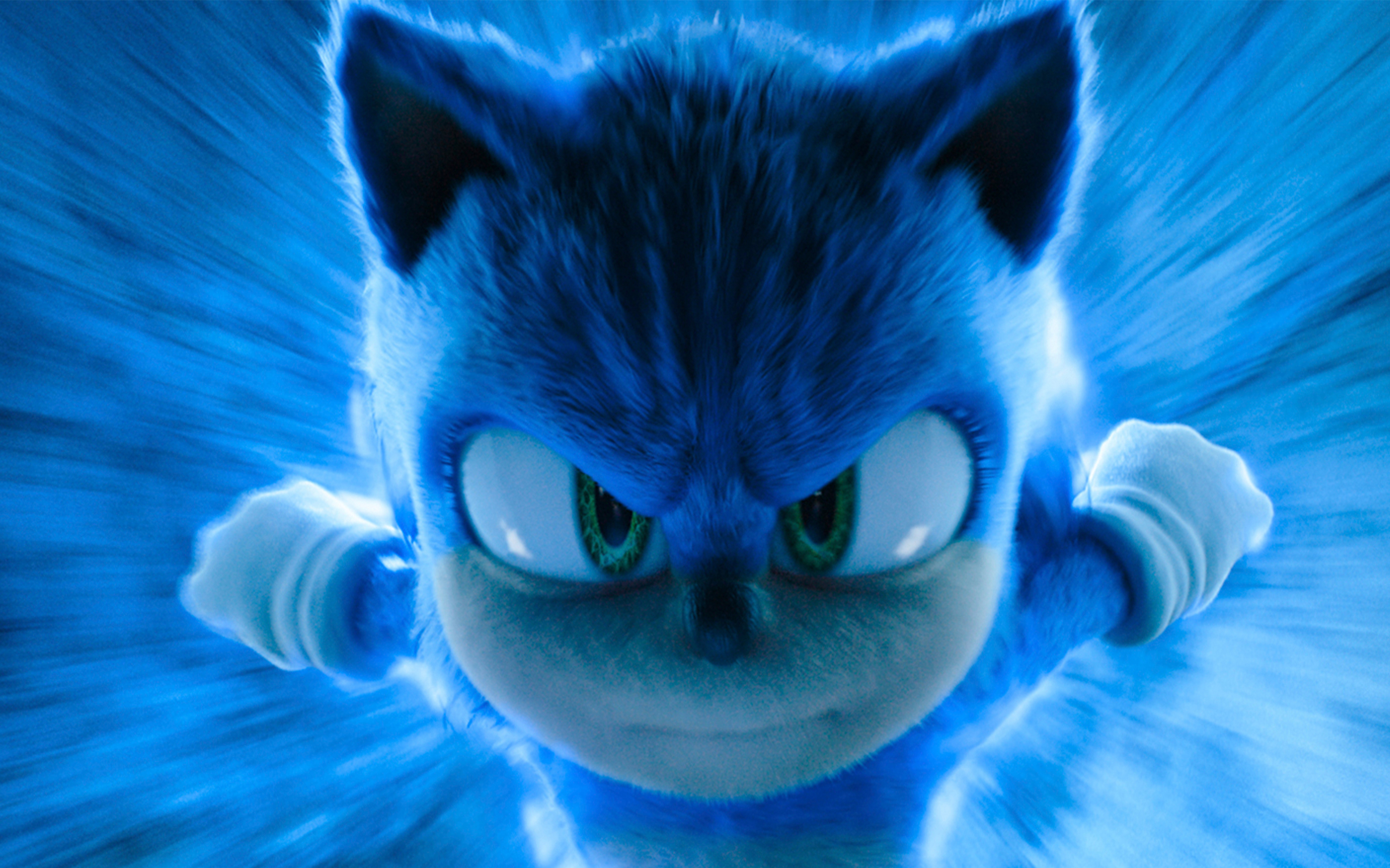 Sonic, voiced by Ben Schwartz, in a scene from Sonic the Hedgehog 3