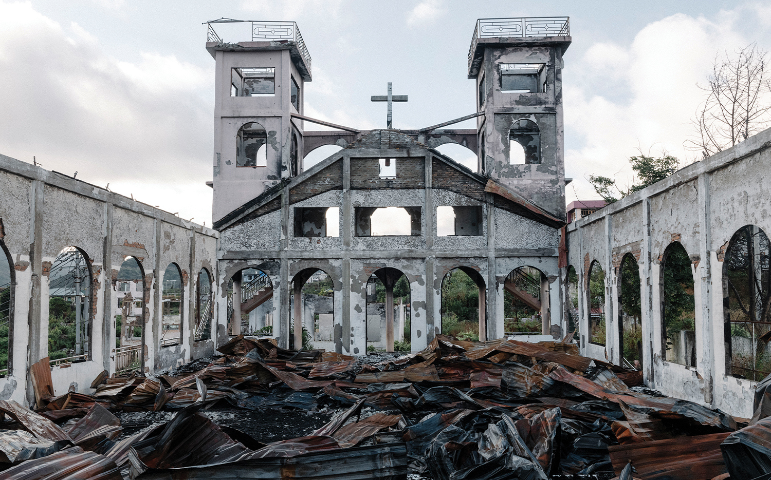 A church destroyed by the government army in northwest Burma.