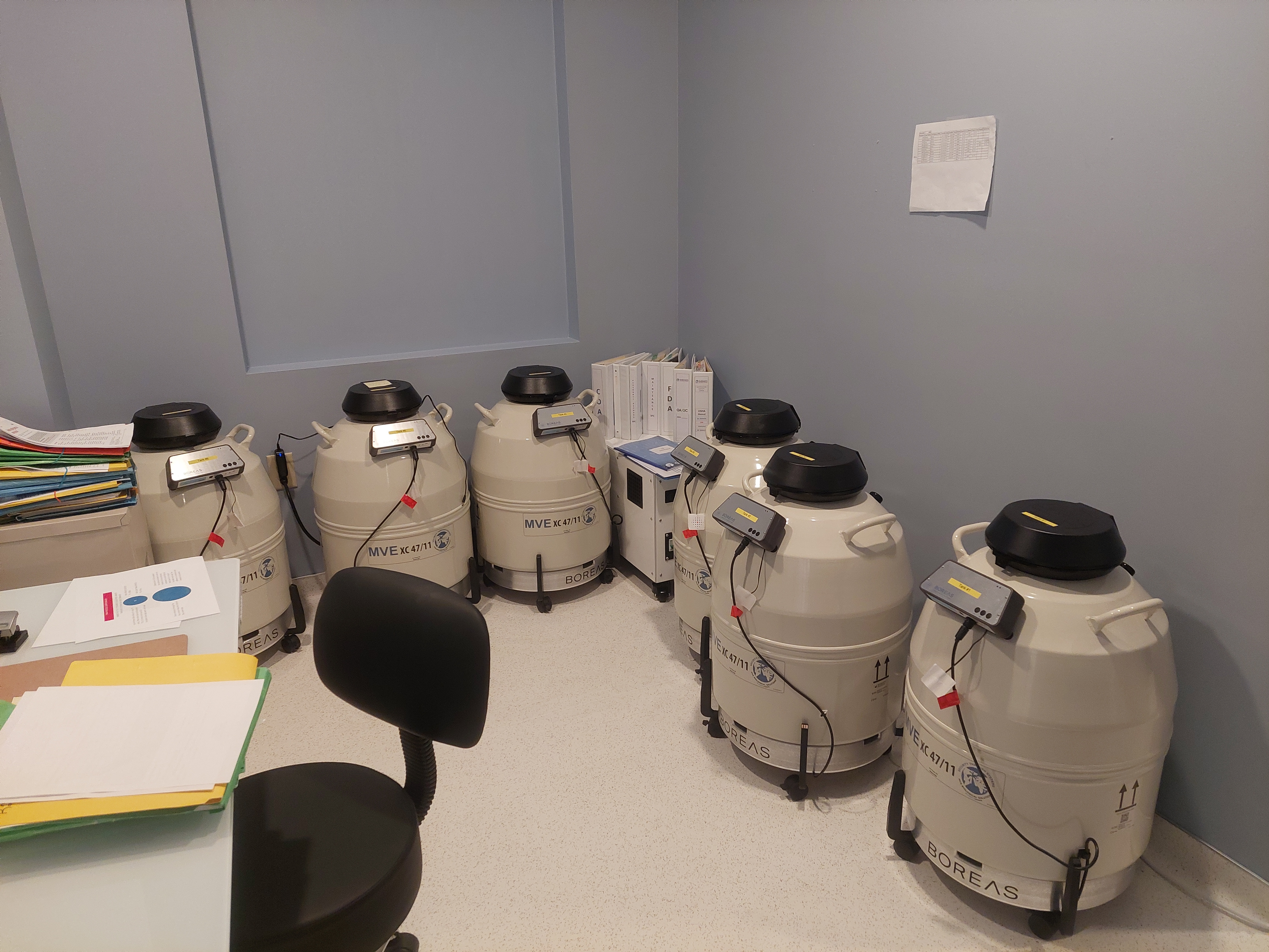 Cryopreservation tanks at the new offices of the National Embryo Donation Center