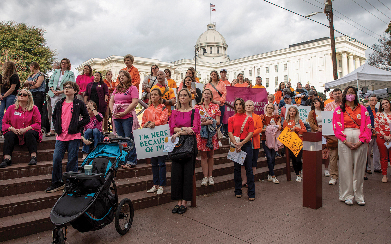 People rally in support of in vitro fertilization outside the Alabama State House in Montgomery on Feb. 2.